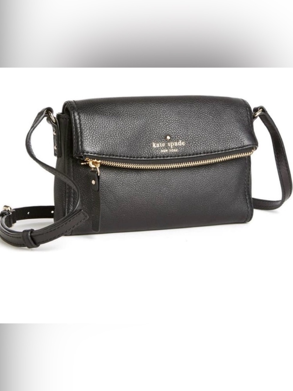 kate spade Black Pebbled Leather Fold-Over Crossbody